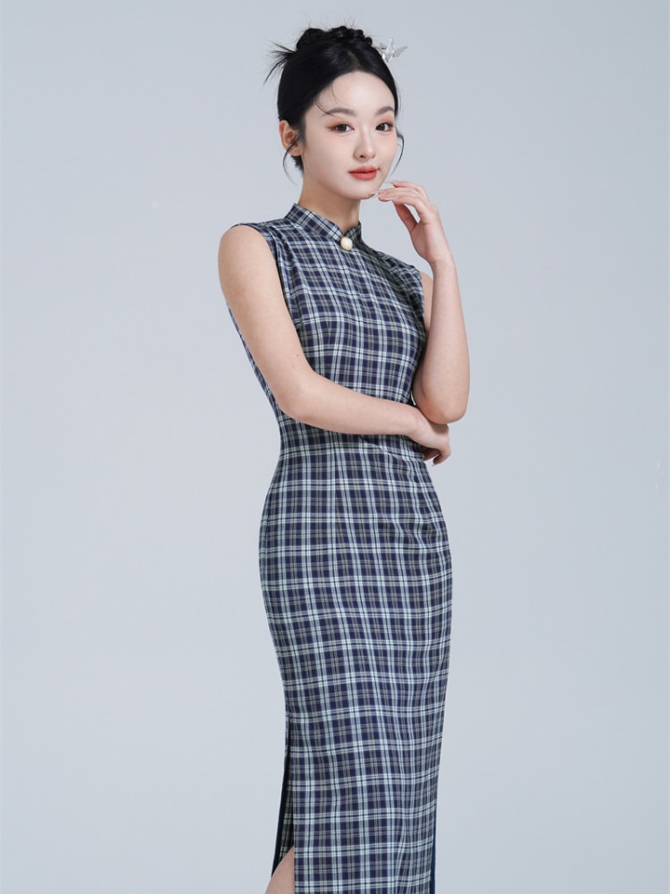 Sleeveless Chi Pao Dress Modern Plaid Dress4.jpg Sleeveless Chi Pao Dress Modern Plaid Dress4.jpg