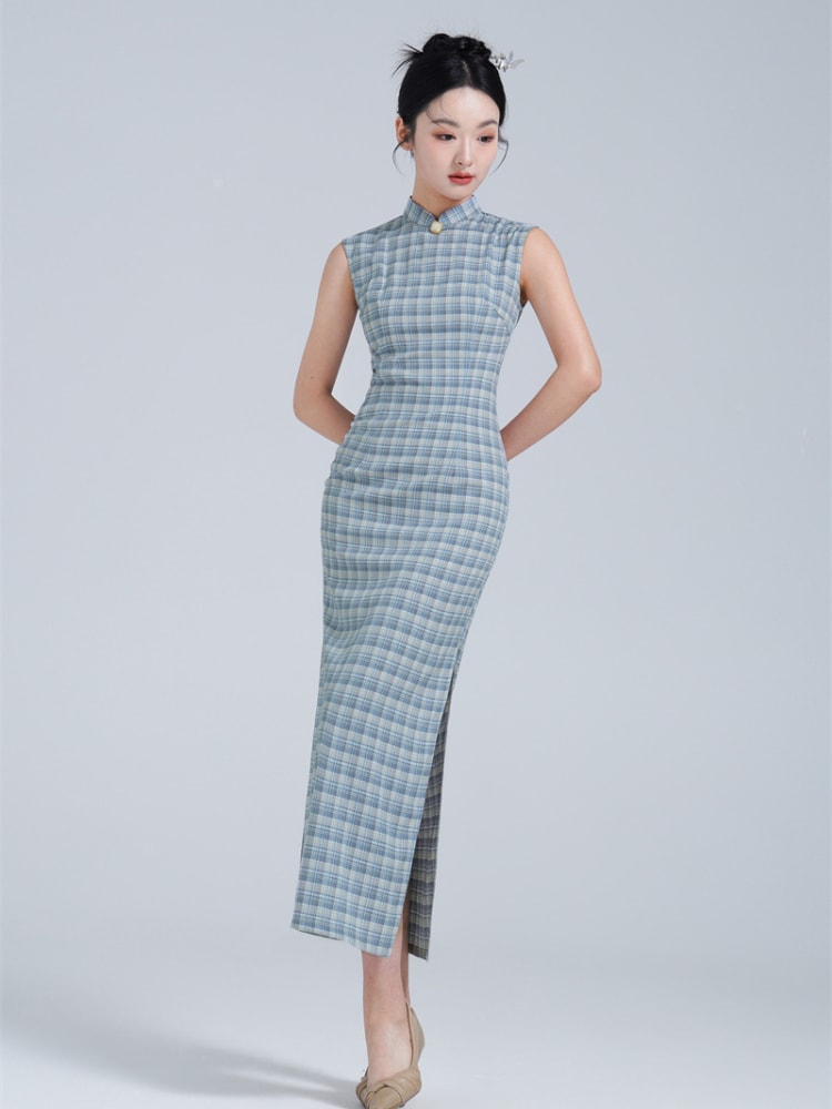 Sleeveless Chi Pao Dress Modern Plaid Dress5.jpg Sleeveless Chi Pao Dress Modern Plaid Dress5.jpg