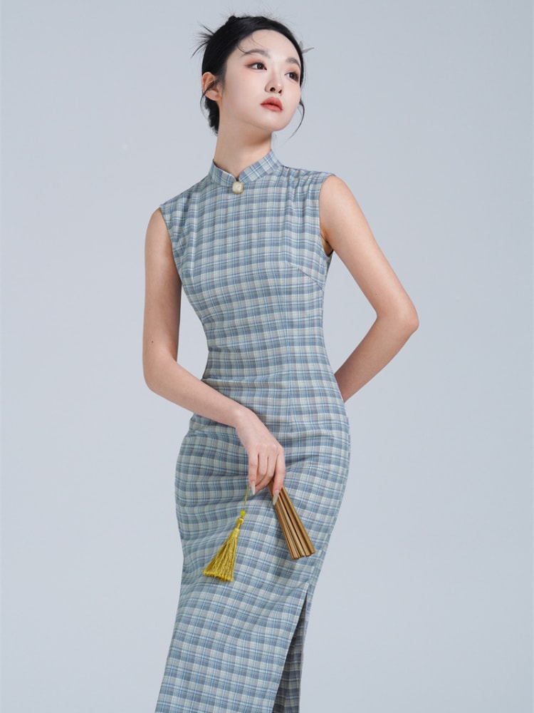 Sleeveless Chi Pao Dress Modern Plaid Dress6.jpg Sleeveless Chi Pao Dress Modern Plaid Dress6.jpg