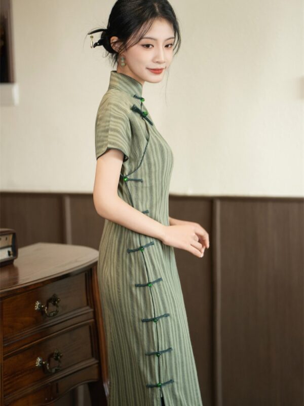 Striped Cotton Linen China Dress Long Qipao4.jpg