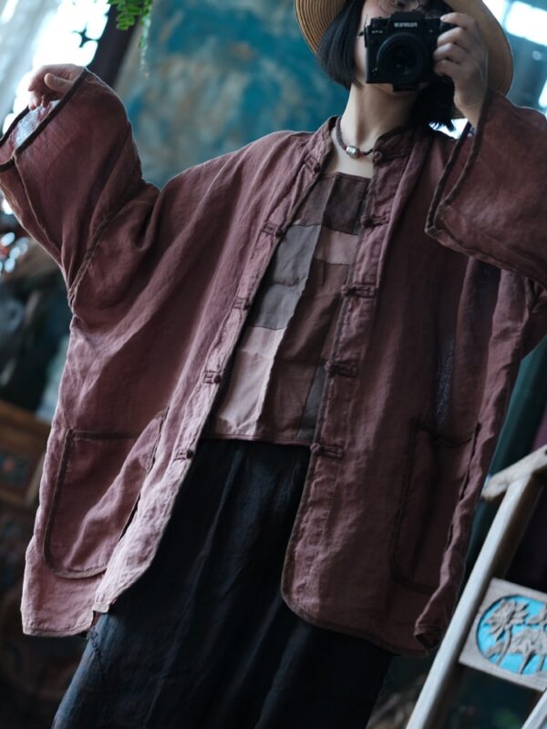 Tang Suit Linen Top Vintage Loose Fit Cardigan1.jpg