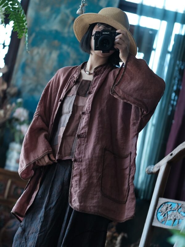 Tang Suit Linen Top Vintage Loose Fit Cardigan5.jpg