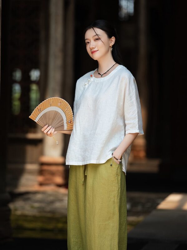 Vintage Dye Linen Shirt Loose Fit Tea Top3.jpg