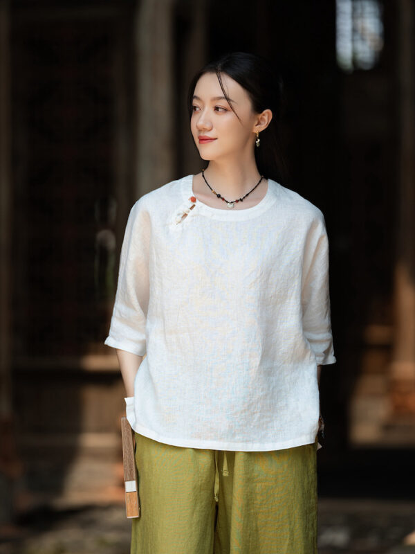 Vintage Dye Linen Shirt Loose Fit Tea Top4.jpg