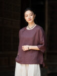 Vintage Dye Linen Shirt Loose Fit Tea Top3.jpg