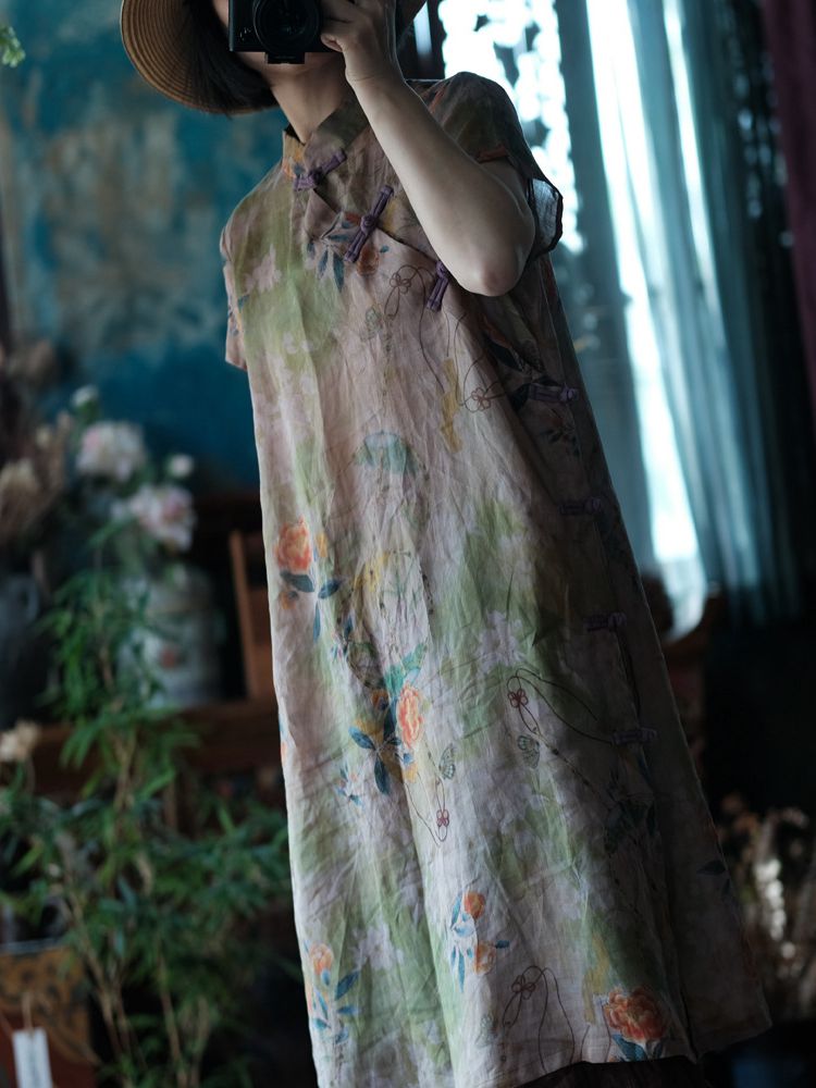 Vintage Frog Button Dress Linen Floral Qipao 3.jpg Vintage Frog Button Dress Linen Floral Qipao 3.jpg