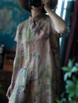 Vintage Frog Button Dress Linen Floral Qipao 5.jpg