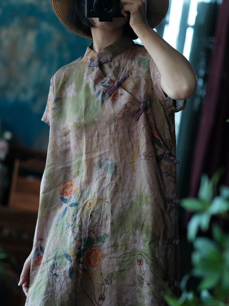 Vintage Frog Button Dress Linen Floral Qipao 6.jpg Vintage Frog Button Dress Linen Floral Qipao 6.jpg