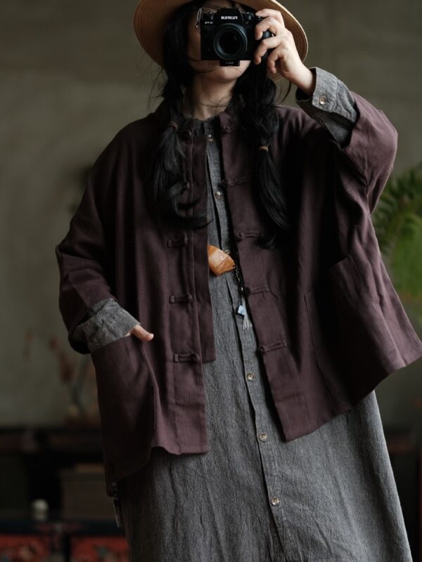 Vintage Linen Frog Button Jacket Women1.jpg