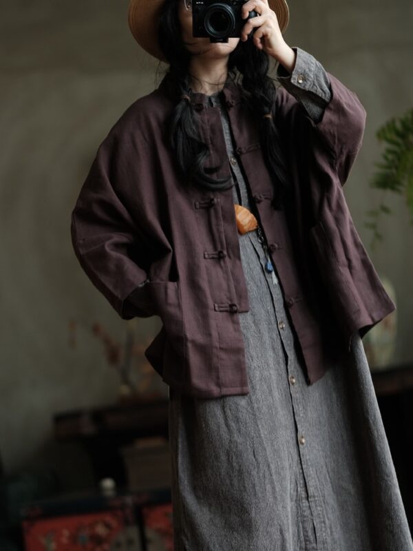 Vintage Linen Frog Button Jacket Women3.jpg