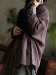 Vintage Linen Frog Button Jacket Women1.jpg