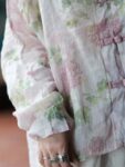 Vintage Mandarin Collar Blouse Linen Floral Shirt1.jpg