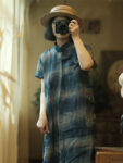 Vintage Ramie Indigo Qipao Dress Women 1.jpg
