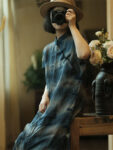Vintage Ramie Indigo Qipao Dress Women 1.jpg