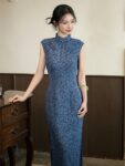 Vintage Shanghai Cheongsam Long Tencel Qipao2.jpg