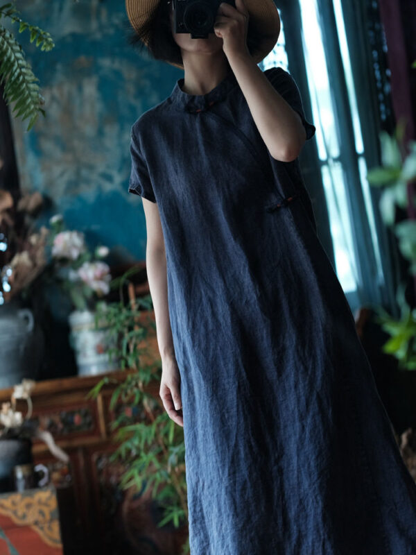 Washed Indigo Frog Button Dress in Linen 1.jpg