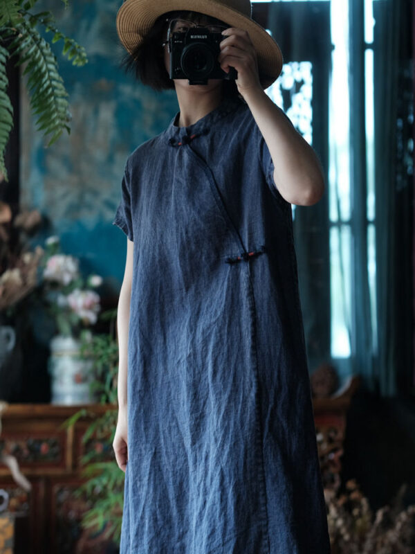 Washed Indigo Frog Button Dress in Linen 2.jpg