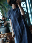 Washed Indigo Frog Button Dress in Linen 2.jpg