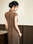 Women Qipao Striped Cotton Linen Cheongsam2.jpg