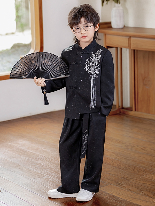 boys chinese embroidered jacket fan pose 2.jpg