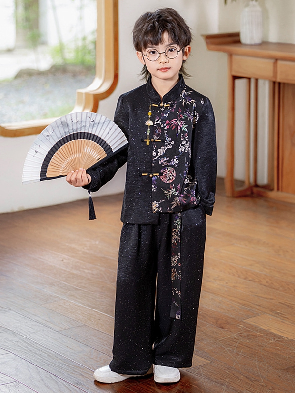 boys printed tang suit fan pose 2.jpg