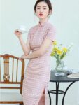chinese plaid cheongsam dress female 1.jpg
