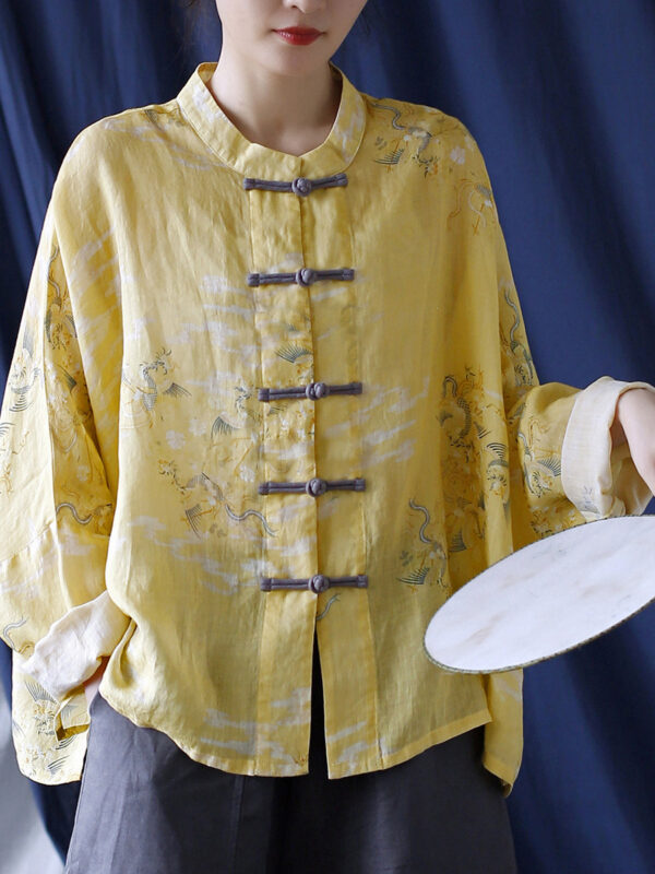 hmnskd132 linen jacket yellow front frog buttons.jpg
