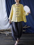 hmnskd132 linen jacket yellow front frog buttons.jpg