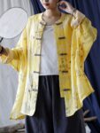 hmnskd132 linen jacket yellow front frog buttons.jpg