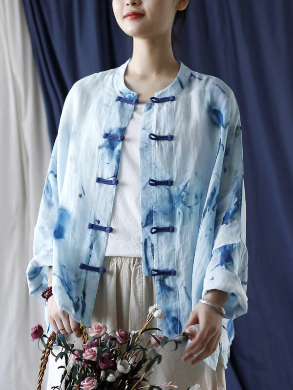 hmnskd135 linen cardigan blue casual front style.jpg