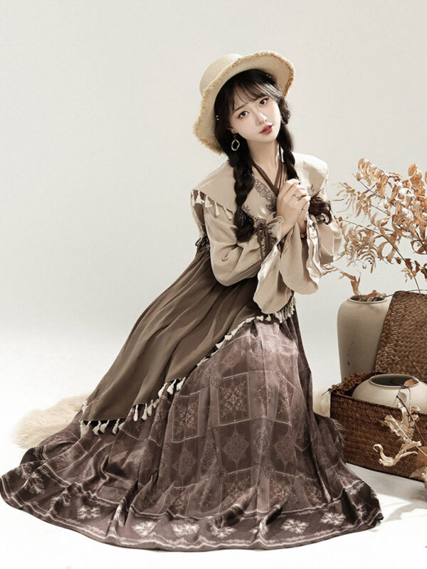 hqhf10024 modern hanfu brown beige seated skirt look.jpg