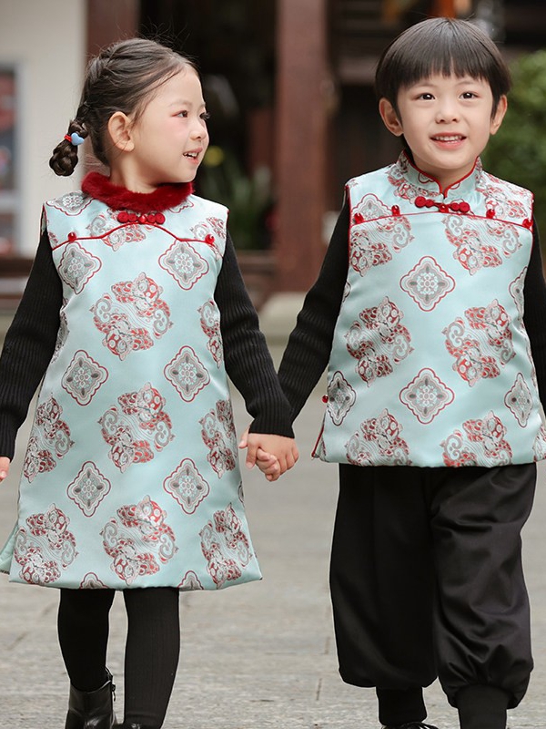 kids chinese vest dress set new year front look 1.jpg