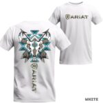 Western Tribal Skull T Shirt Bull Skull Blue Aztec Graphic Tee Unisex Cotton Shirt.jpg