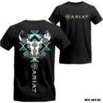 Western Tribal Skull T Shirt Bull Skull Blue Aztec Graphic Tee Unisex Cotton Shirt.jpg