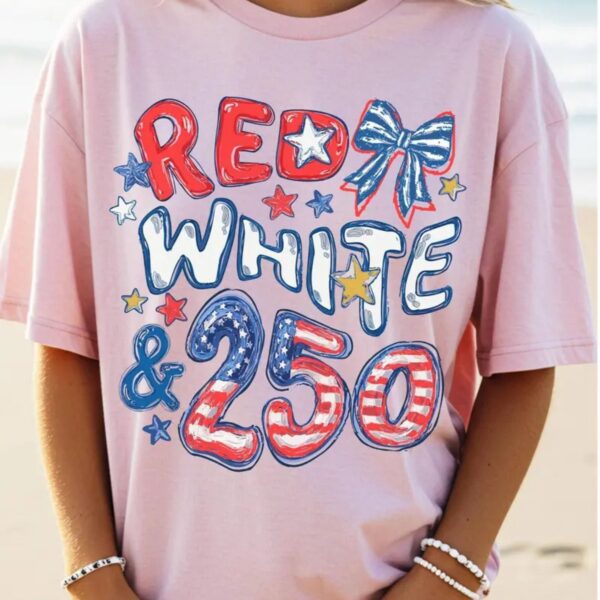 Red White 250 Patriotic Shirt Preppy USA Anniversary Graphic Tee Comfort Colors Vintage Style.jpg