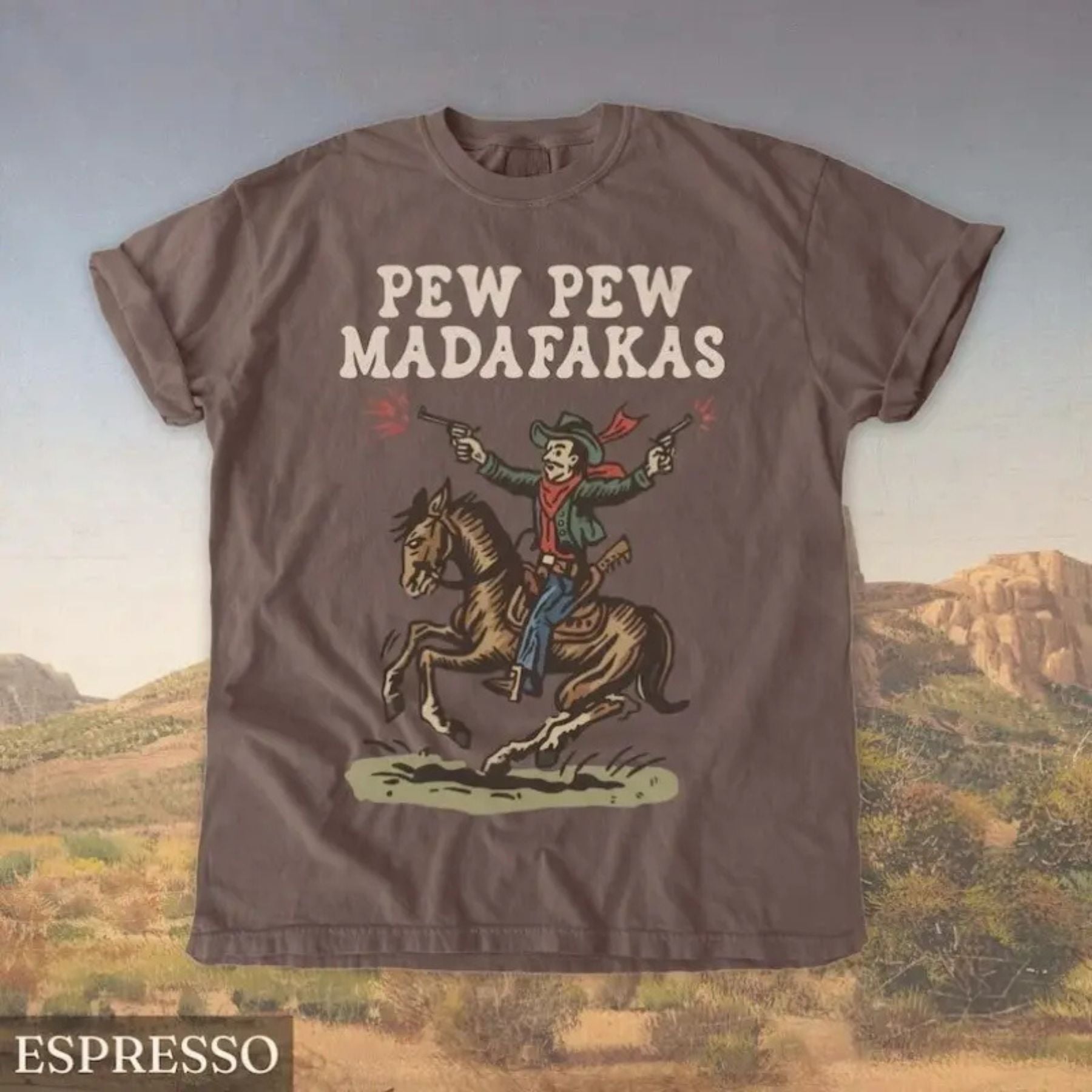 Retro Cowboy Graphic T Shirt Funny Western Pew Pew Tee Vintage Rodeo Aesthetic Shirt.jpg