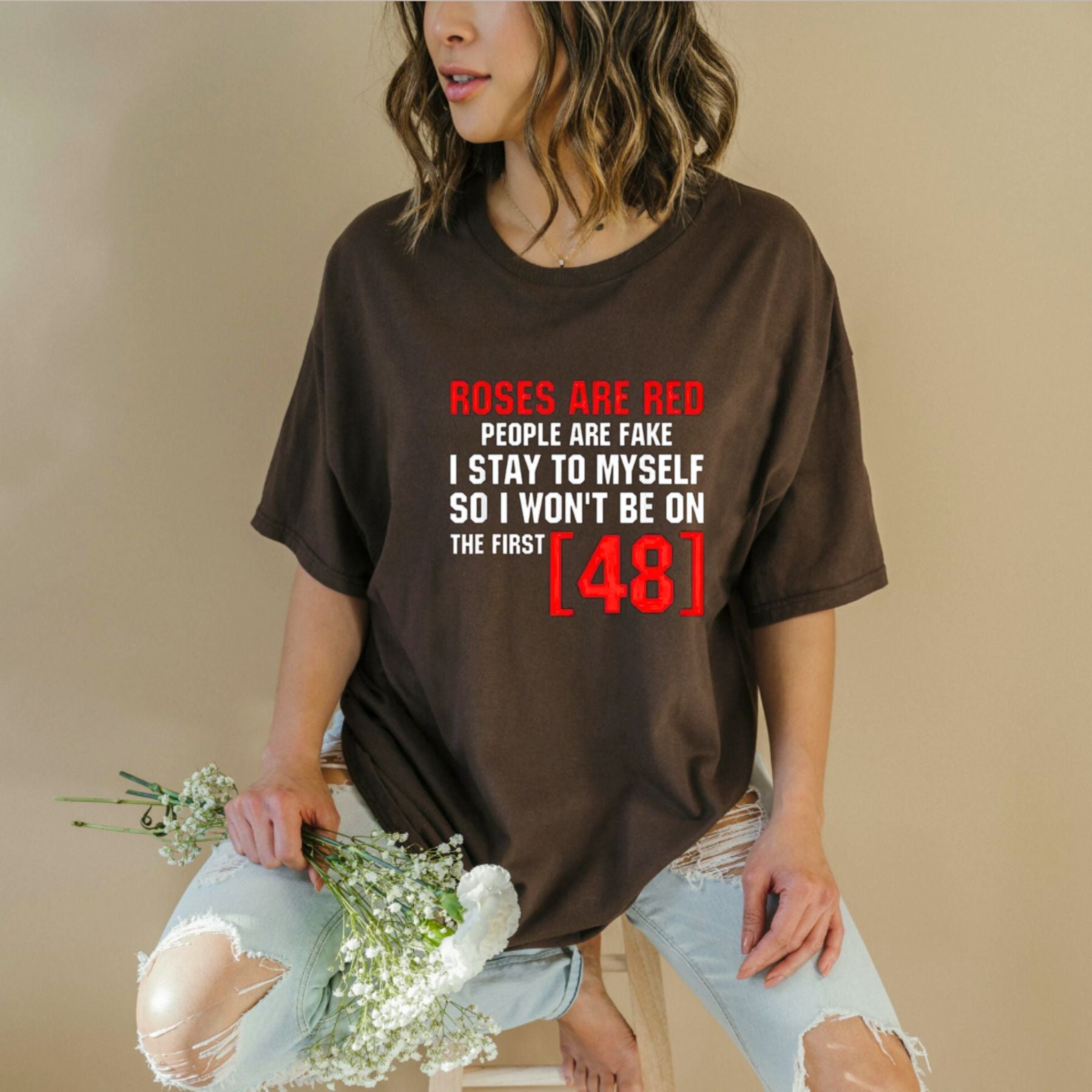 Stay To Myself T Shirt Red Roses Fake People Vintage Graphic Tee Unisex Cotton Shirt.jpg