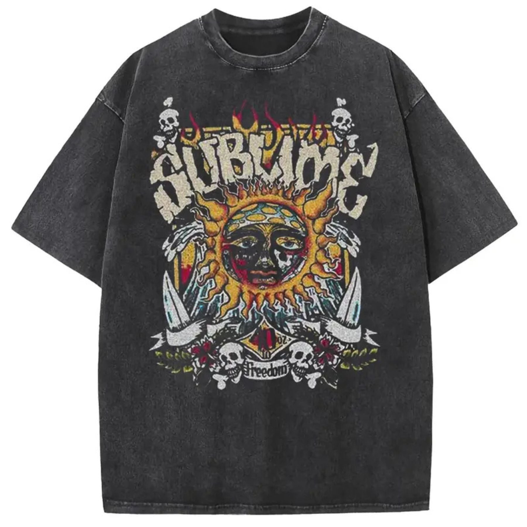 Sun Pattern Acid Washed T Shirt Oversized Unisex Vintage Graphic Tee.jpg