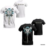 Western Tribal Skull T Shirt Bull Skull Blue Aztec Graphic Tee Unisex Cotton Shirt.jpg