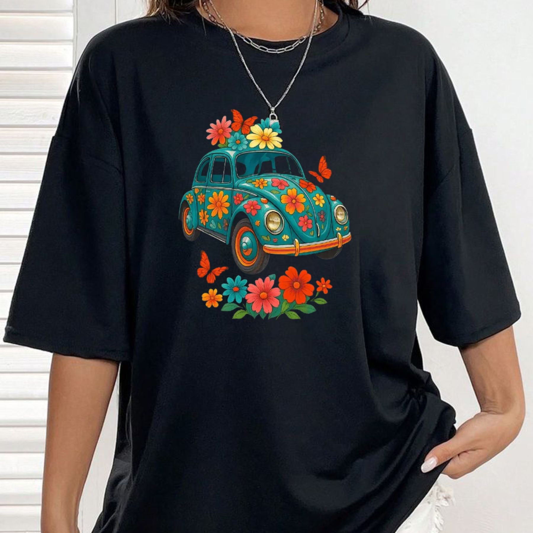 Women s Turquoise Floral Graphic T Shirt Vibrant Botanical Print Tee Soft Cotton Nature Inspired Flower Shirt for Her.jpg